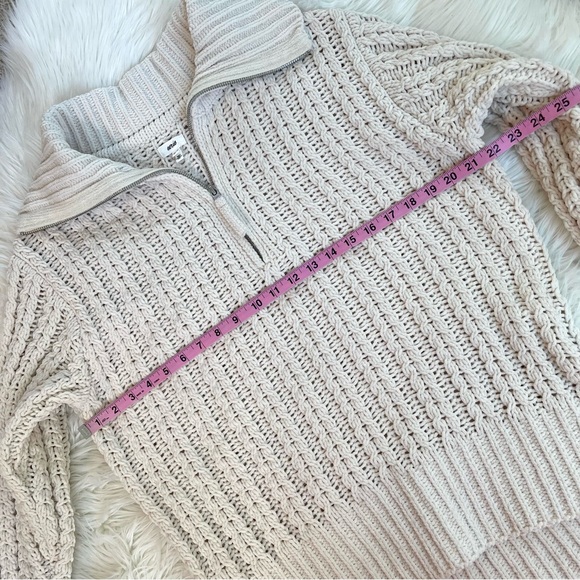 Aerie Cream Cable Car Quarter Zip Oversized Soft Knit Chenille Sweater - Picture 9 of 13